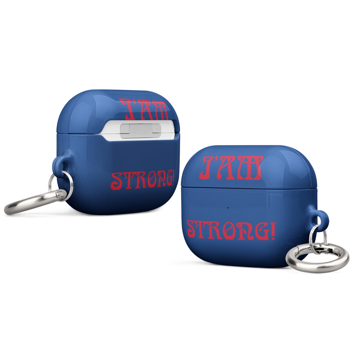 “I’AM STRONG!”Blue Case for AirPods® W/Red Font