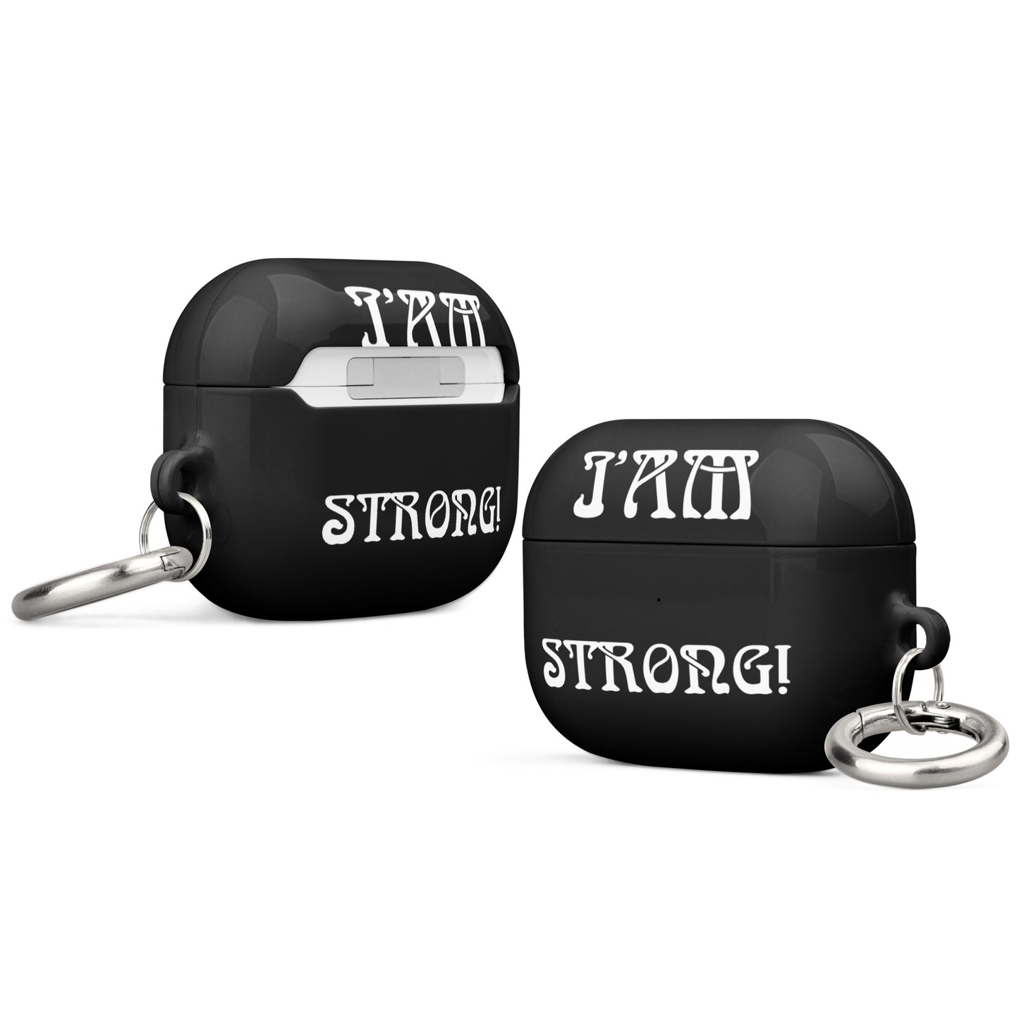 “I’AM STRONG!”Black Case for AirPods® W/White Font