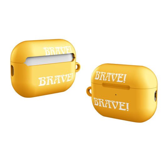 “BRAVE!”Yellow Case for AirPods®W/White Font