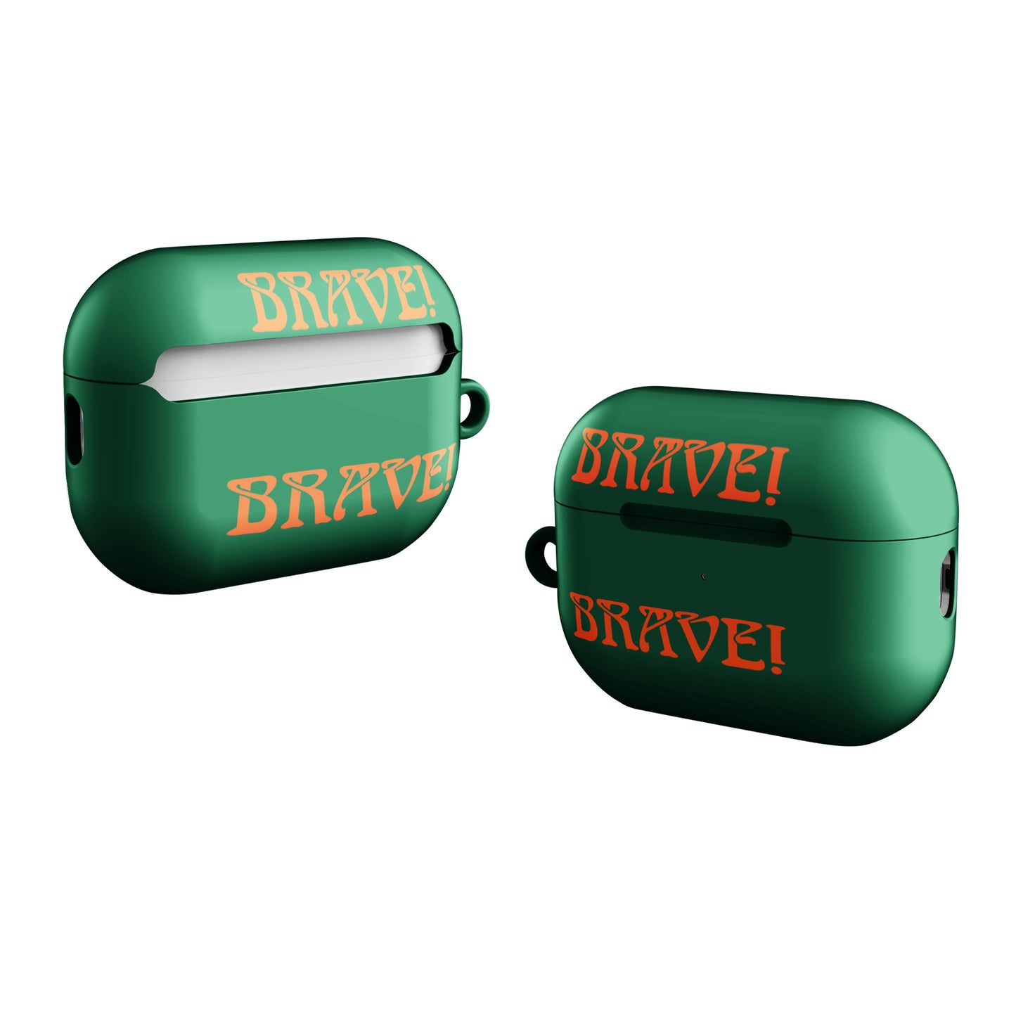 “BRAVE!”Green Case for AirPods®W/Orange Font