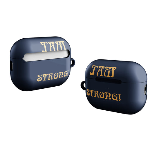 “I’AM STRONG!”Navy Case for AirPods® W/Fawn Font