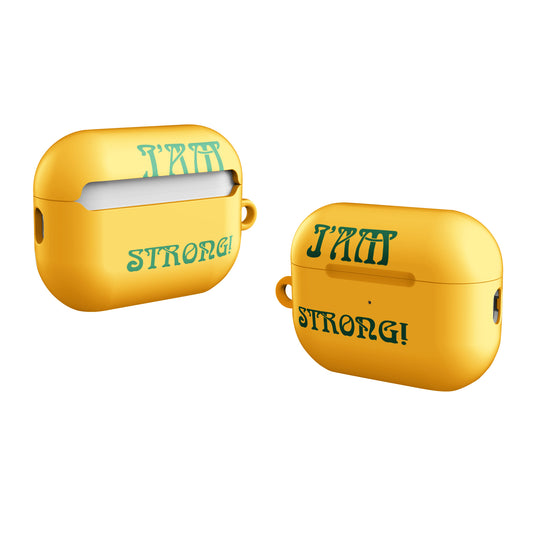 “I’AM STRONG!”Yellow Case for AirPods® W/Green Font