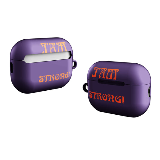 “I’AM STRONG!”Purple Case for AirPods® W/Orange Font