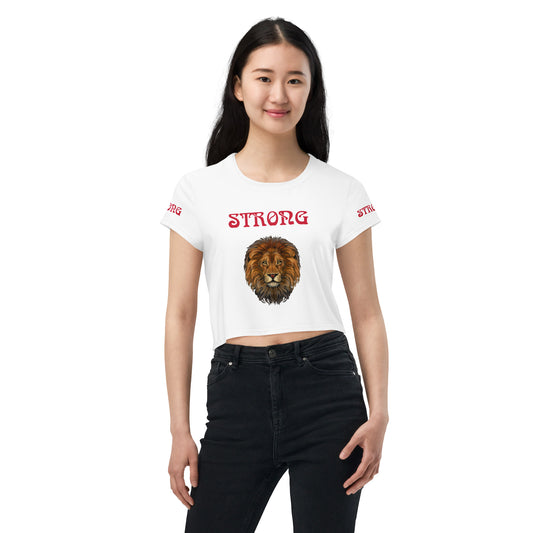 “STRONG”White Crop Tee W/Red Font