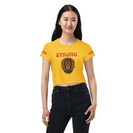 “STRONG”Yellow Crop Tee W/Red Font