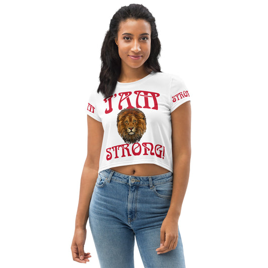 “I’AM STRONG!”White Crop Tee W/Red Font