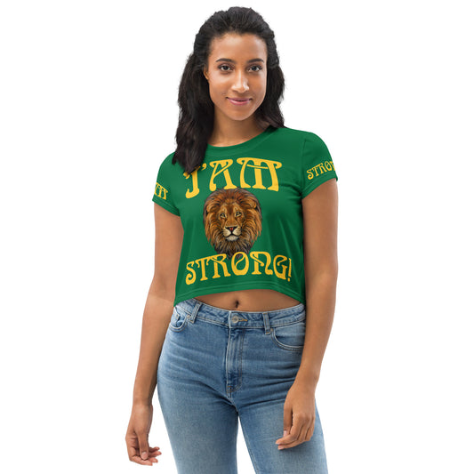 “I’AM STRONG!” Green Crop Tee W/Yellow Font