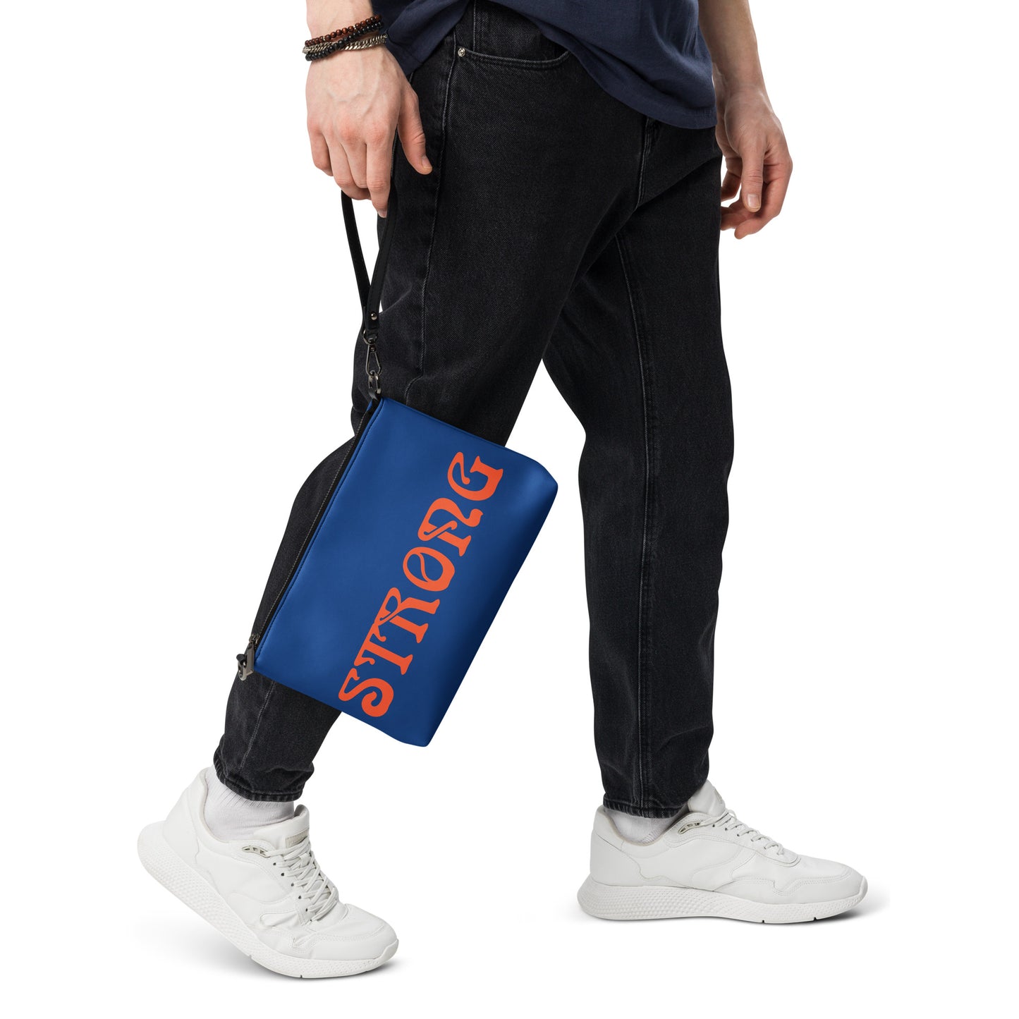 “STRONG”Blue Crossbody Bag W/Orange Font