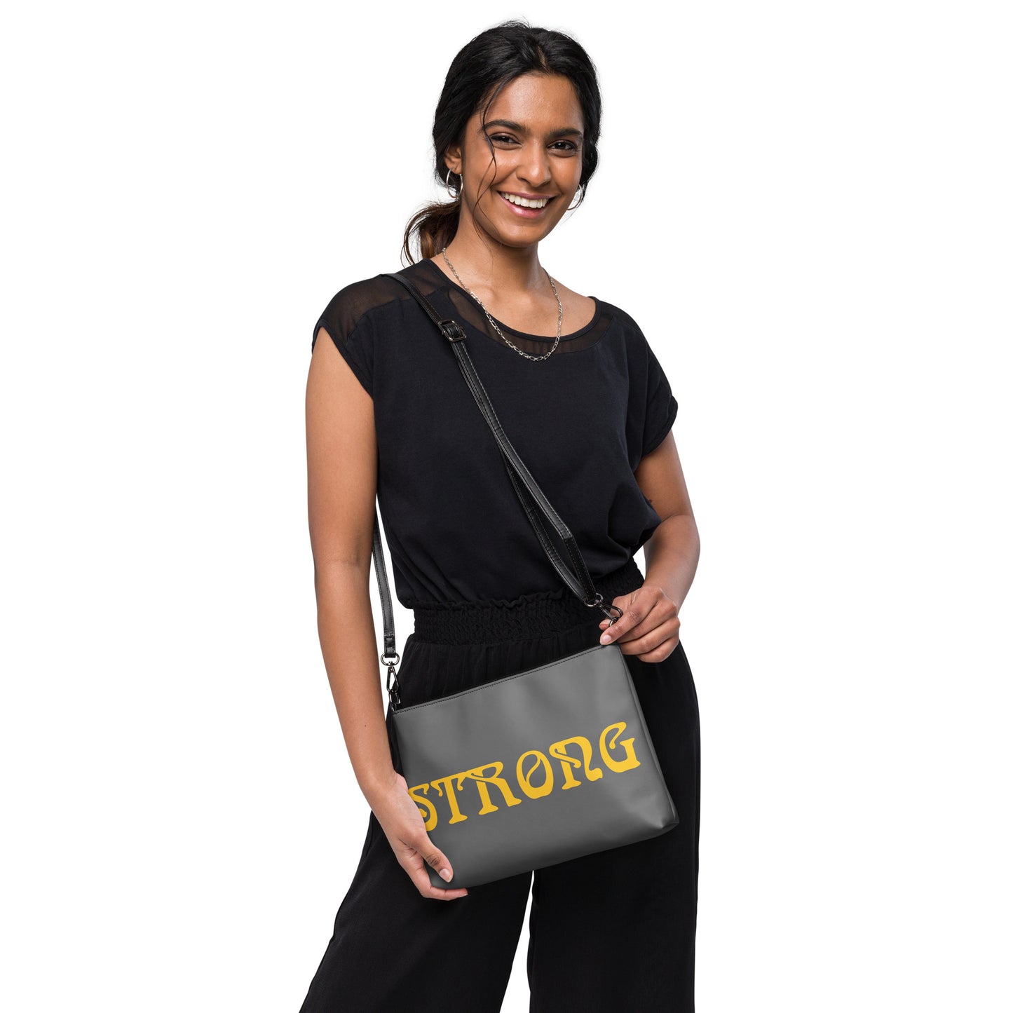 “STRONG”Grey Crossbody Bag W/Yellow Font