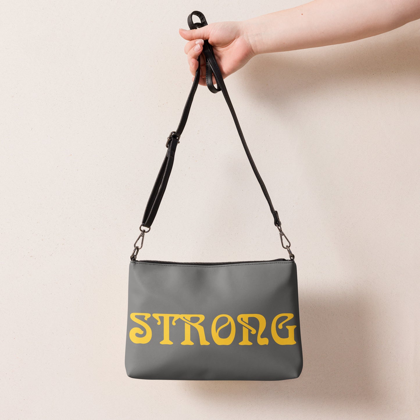 “STRONG”Grey Crossbody Bag W/Yellow Font