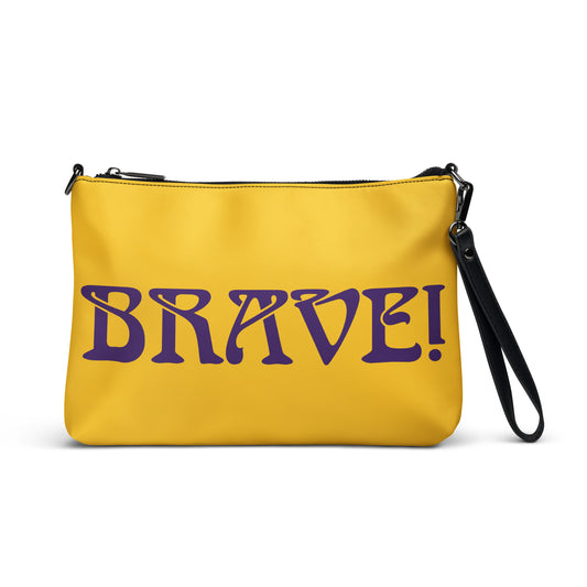 “BRAVE!”Yellow Crossbody Bag W/ Purple Font