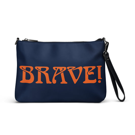 “BRAVE!”Navy Crossbody Bag W/Orange Font