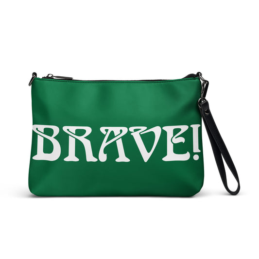 “BRAVE!”Green Crossbody Bag W/White Font