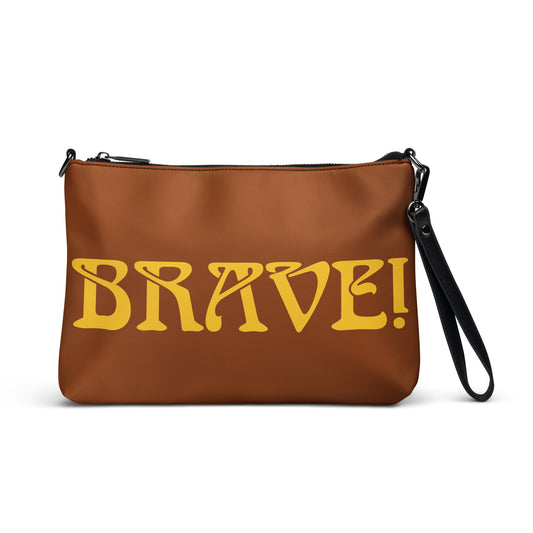 “BRAVE!”Brown Crossbody Bag W/Yellow Font