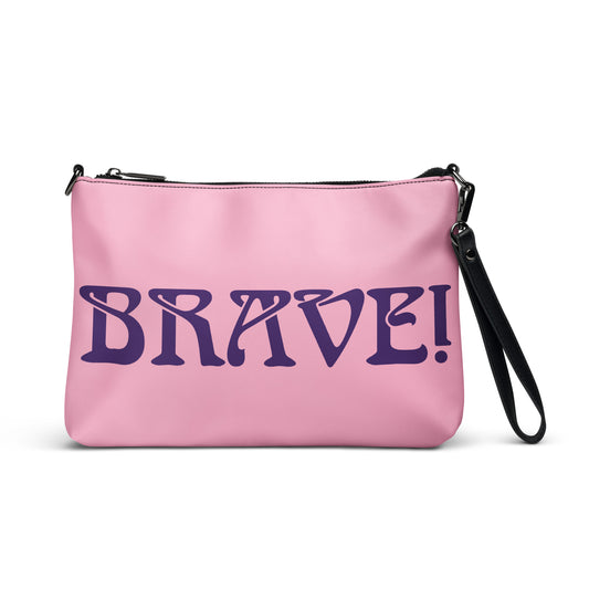 “BRAVE!”Cotton Candy Crossbody Bag W/Purple Font
