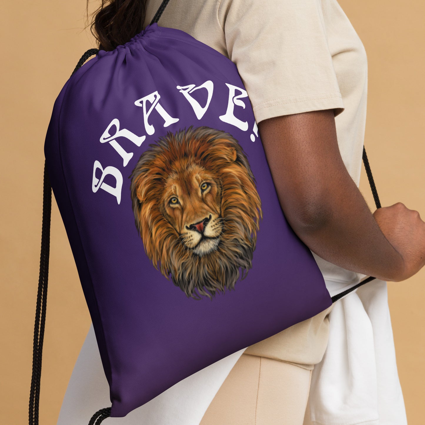 “BRAVE!”Purple Drawstring Bag W/White Font