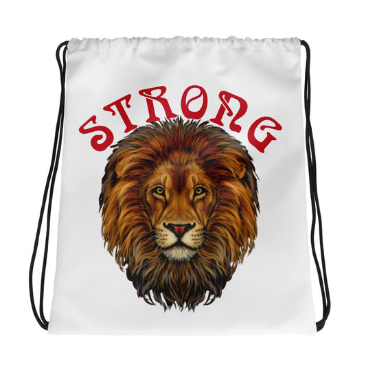 “STRONG”White Drawstring Bag W/Red Font