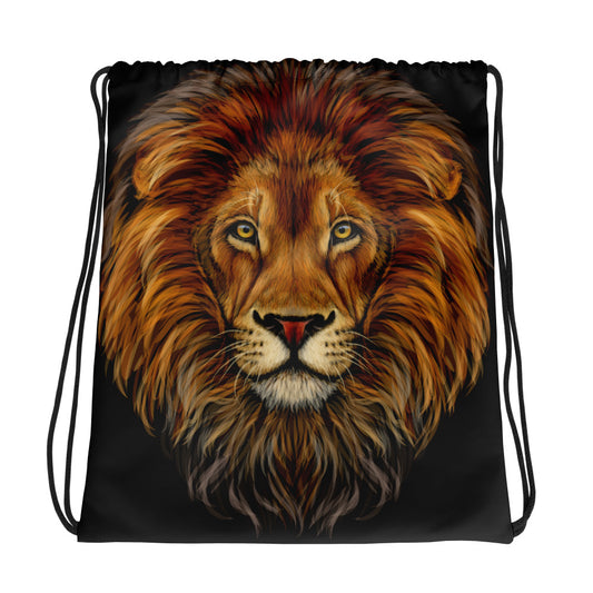 “LION”Black Drawstring Bag