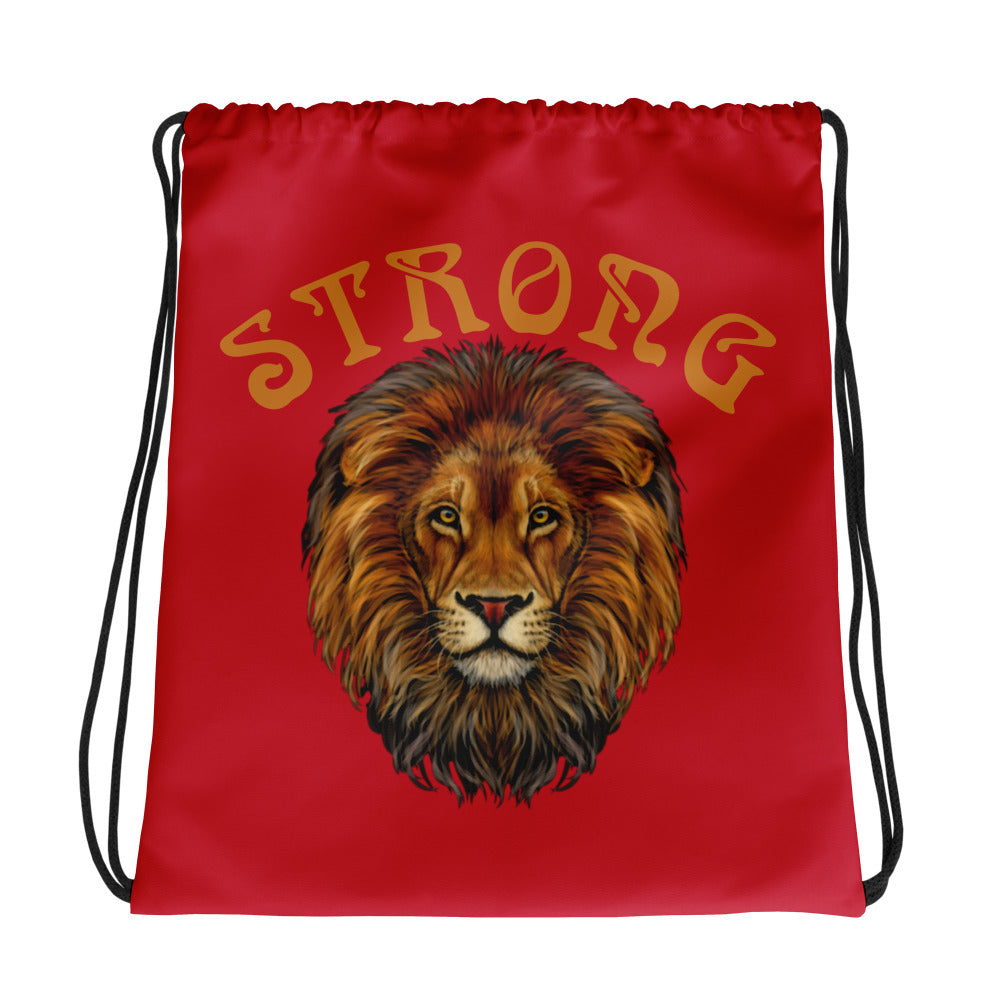 “STRONG”Red Drawstring Bag W/Bronze Font
