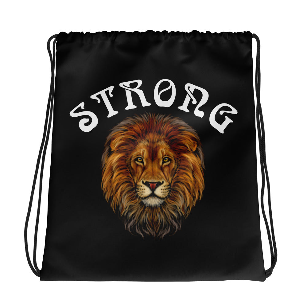 “STRONG”Black Drawstring Bag W/White Font