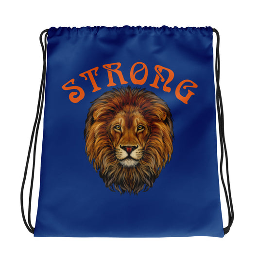 “STRONG”Blue Drawstring Bag W/Orange Font