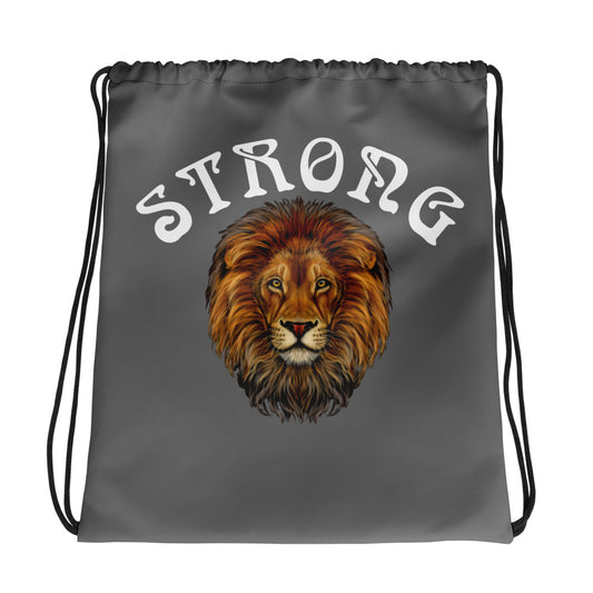 “STRONG”Grey Drawstring Bag W/White Font
