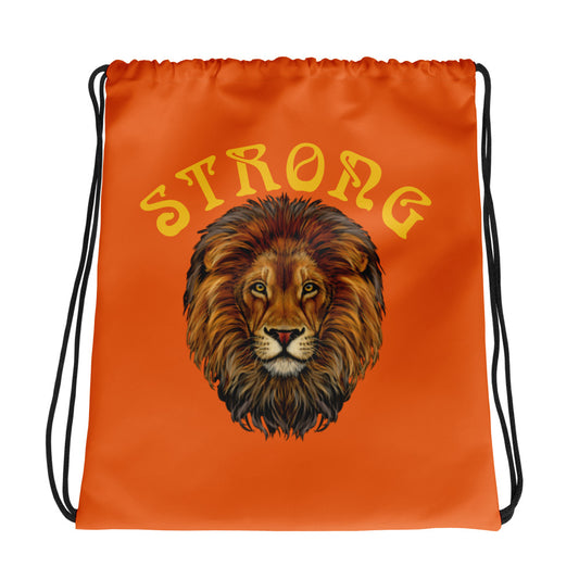 “STRONG”Orange Drawstring Bag W/Yellow Font