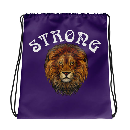 “STRONG”Purple Drawstring Bag W/White Font