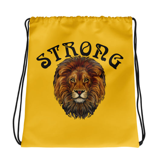 “STRONG”Yellow Drawstring Bag W/Black Font