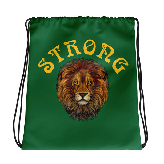 “STRONG”Green Drawstring Bag W/Yellow Font