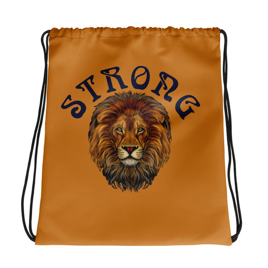 “STRONG”Bronze Drawstring Bag W/Navy Font