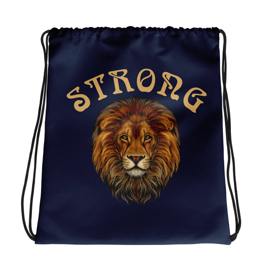 “STRONG”Navy Drawstring Bag W/Fawn Font