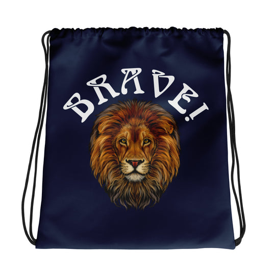 “BRAVE!”Navy Drawstring Bag W/White Font