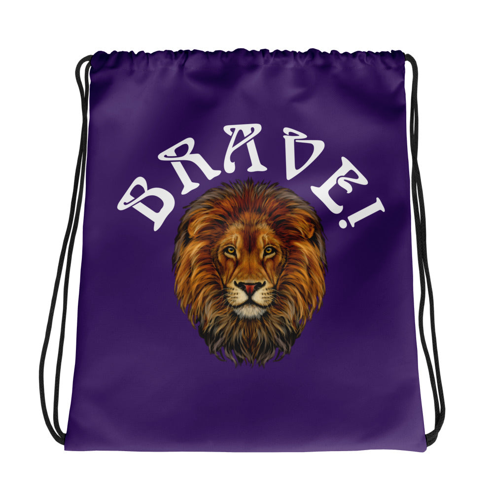 “BRAVE!”Purple Drawstring Bag W/White Font