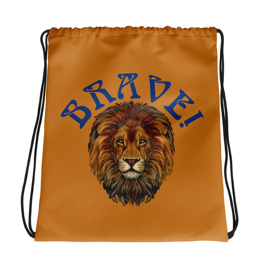 “BRAVE!”Bronze Drawstring Bag W/Navy Font