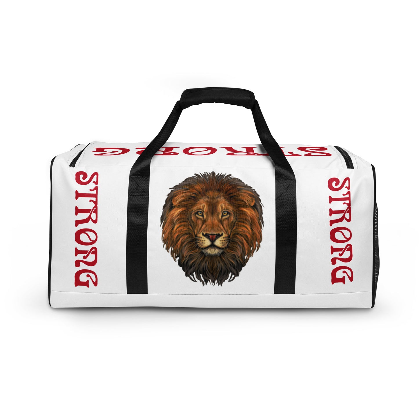 “STRONG”White Duffle Bag W/Red Font