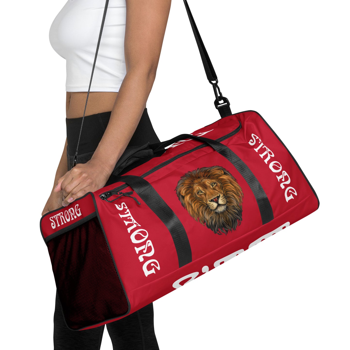 “STRONG”Red Duffle Bag W/White Font