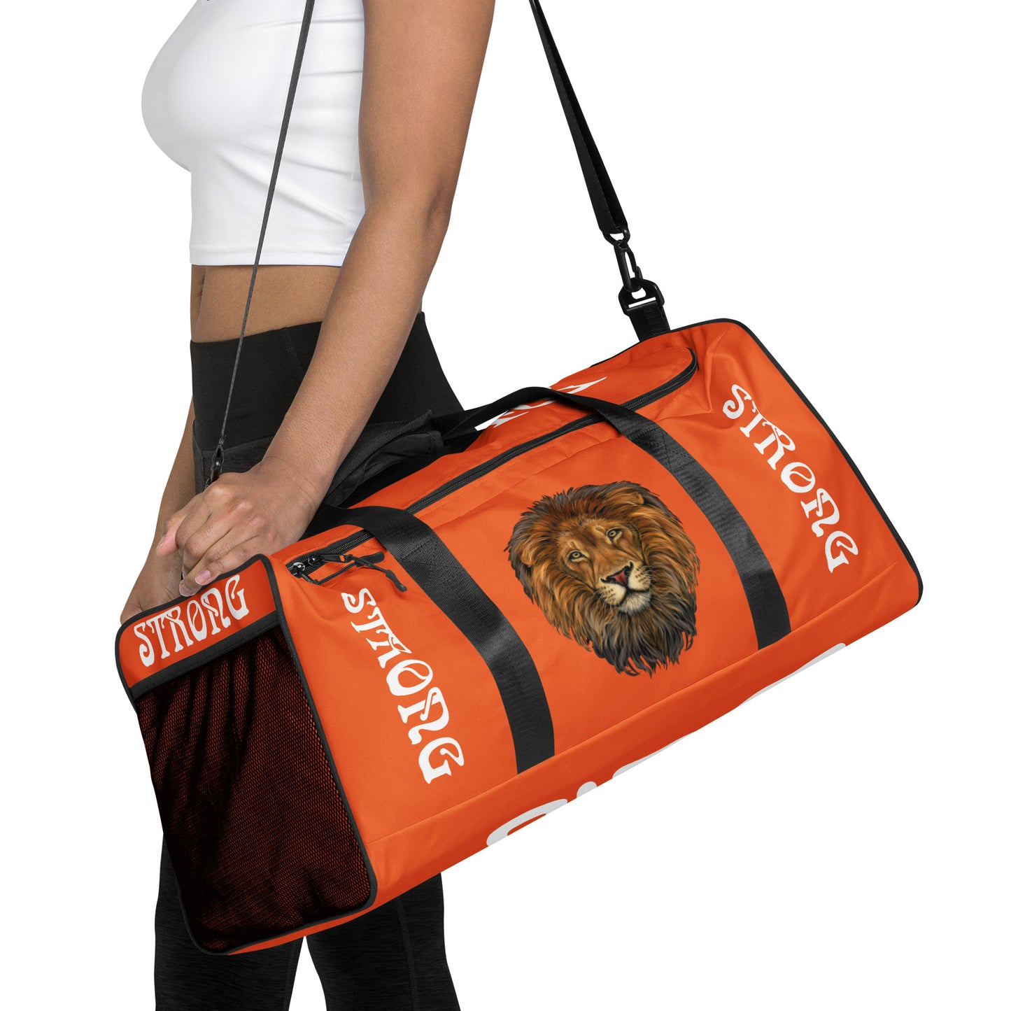 “STRONG”Orange Duffle Bag W/White Font