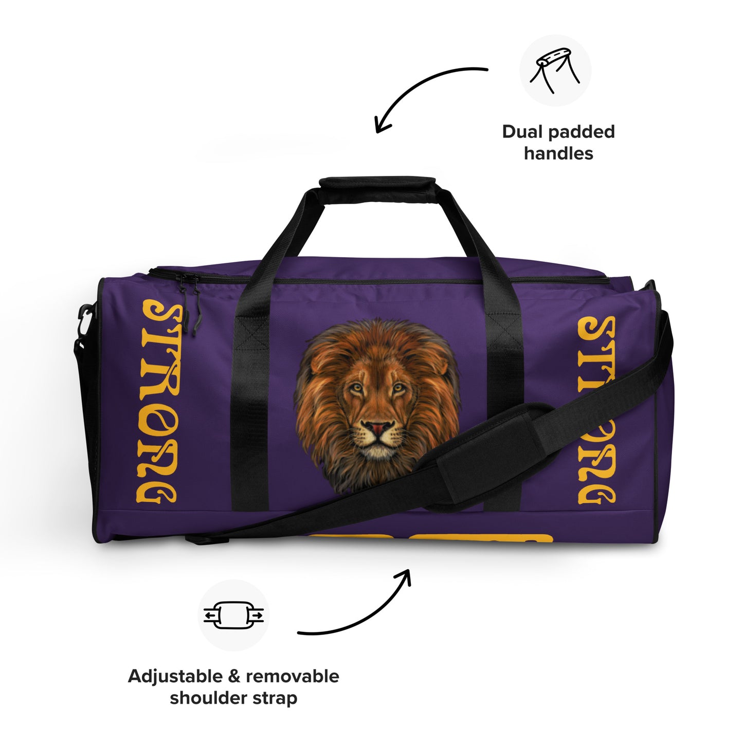 “STRONG”Purple Duffle Bag W/Yellow Font