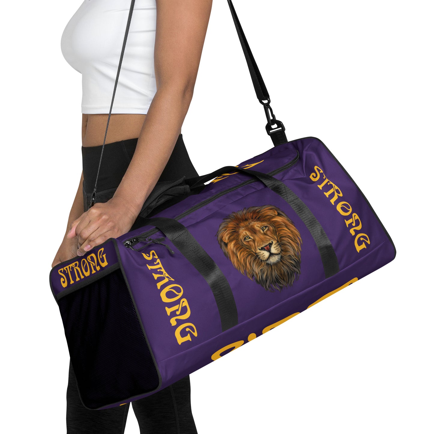 “STRONG”Purple Duffle Bag W/Yellow Font