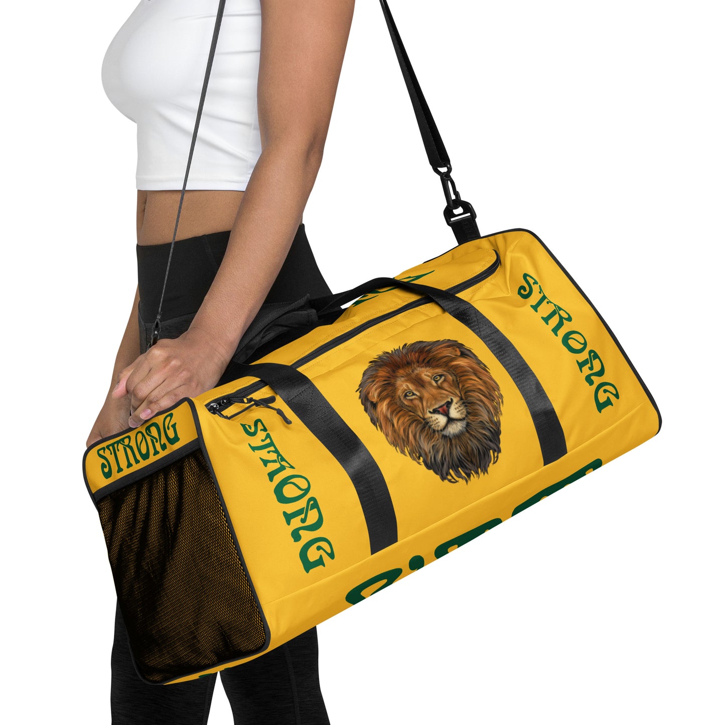 “STRONG”Yellow Duffle Bag W/Green Font