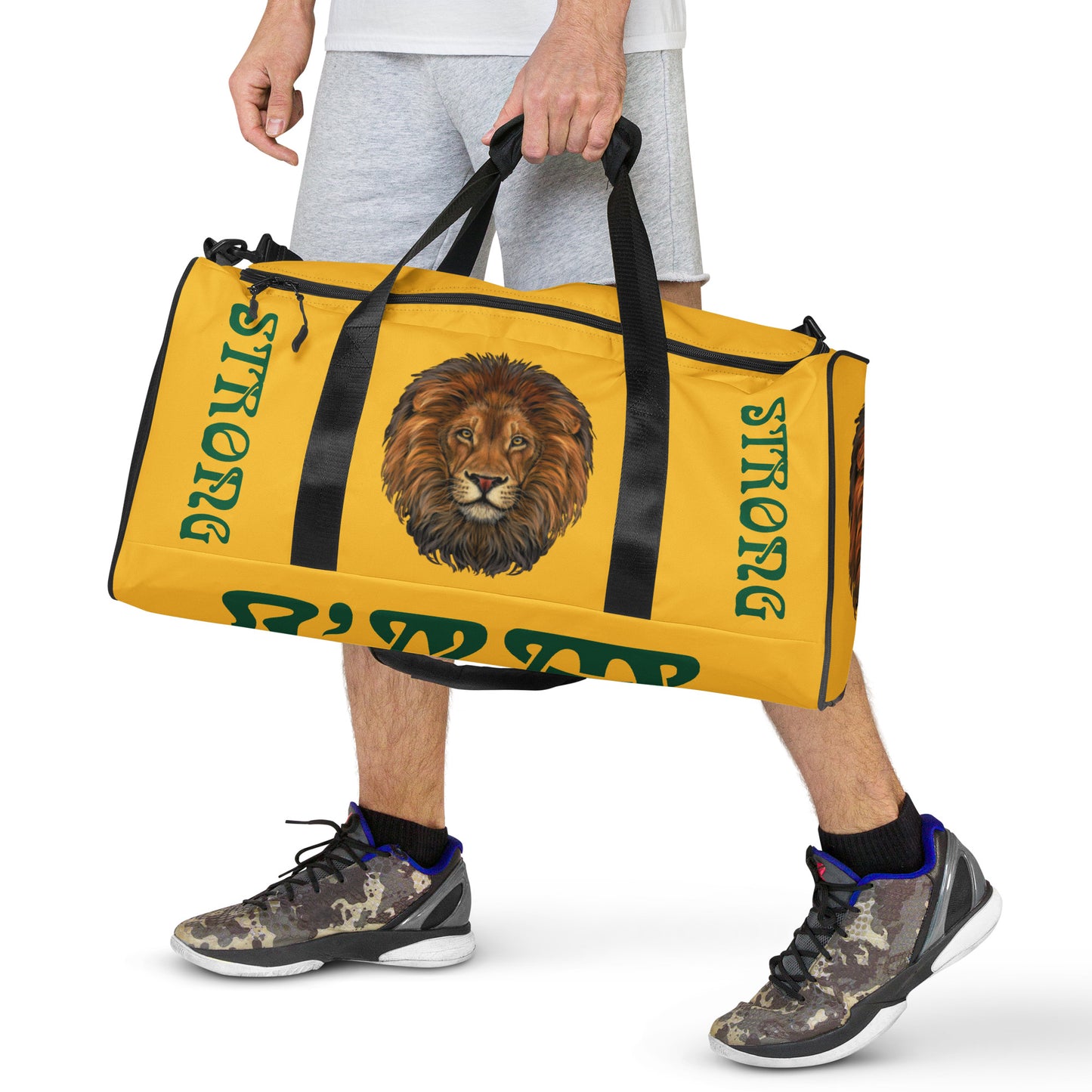 “STRONG”Yellow Duffle Bag W/Green Font