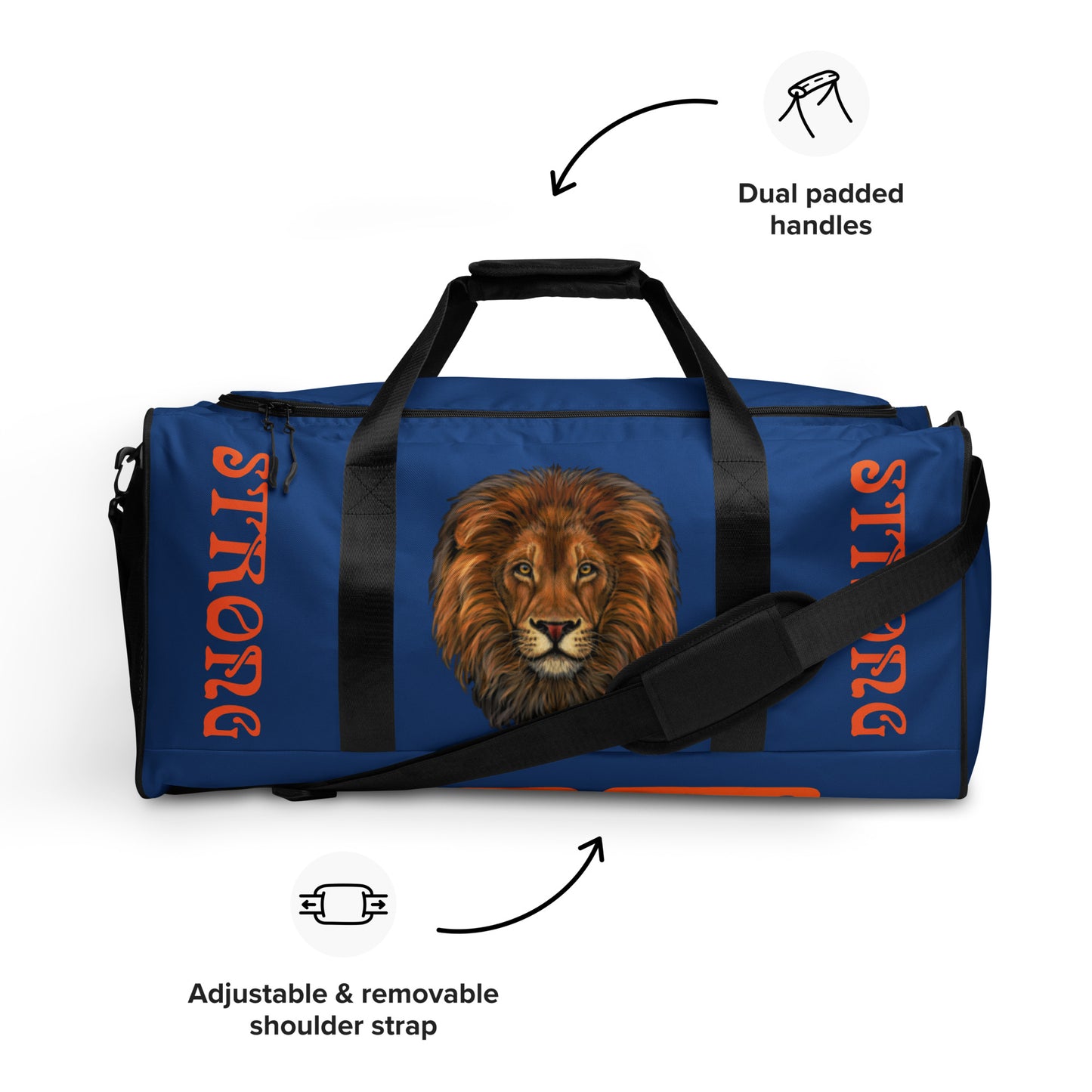 “STRONG” Blue Duffle Bag W/Orange Font