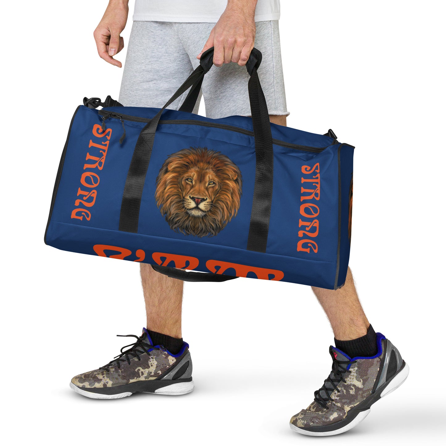 “STRONG” Blue Duffle Bag W/Orange Font