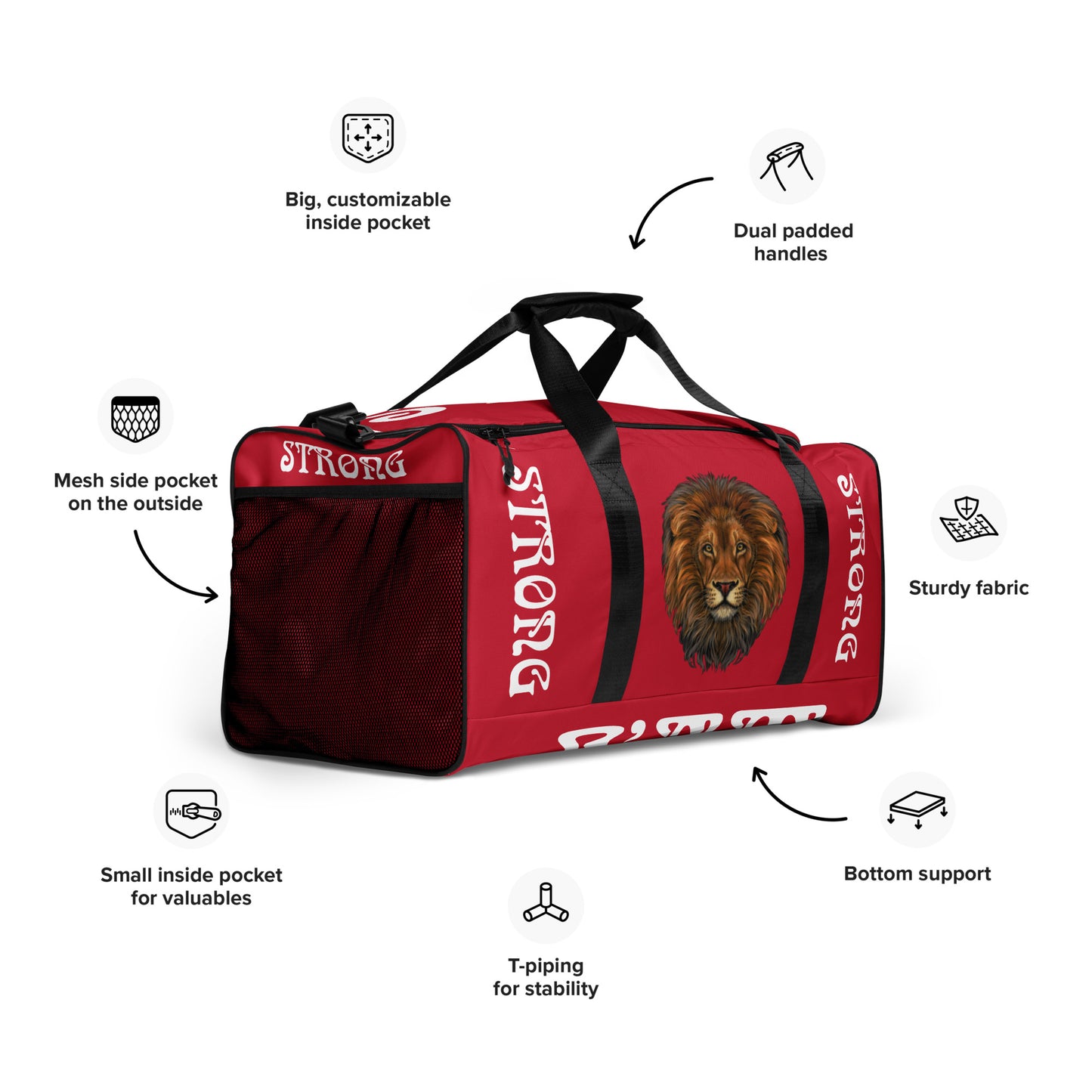 “STRONG”Red Duffle Bag W/White Font