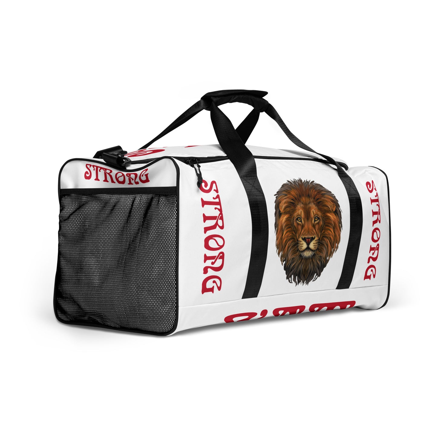 “STRONG”White Duffle Bag W/Red Font