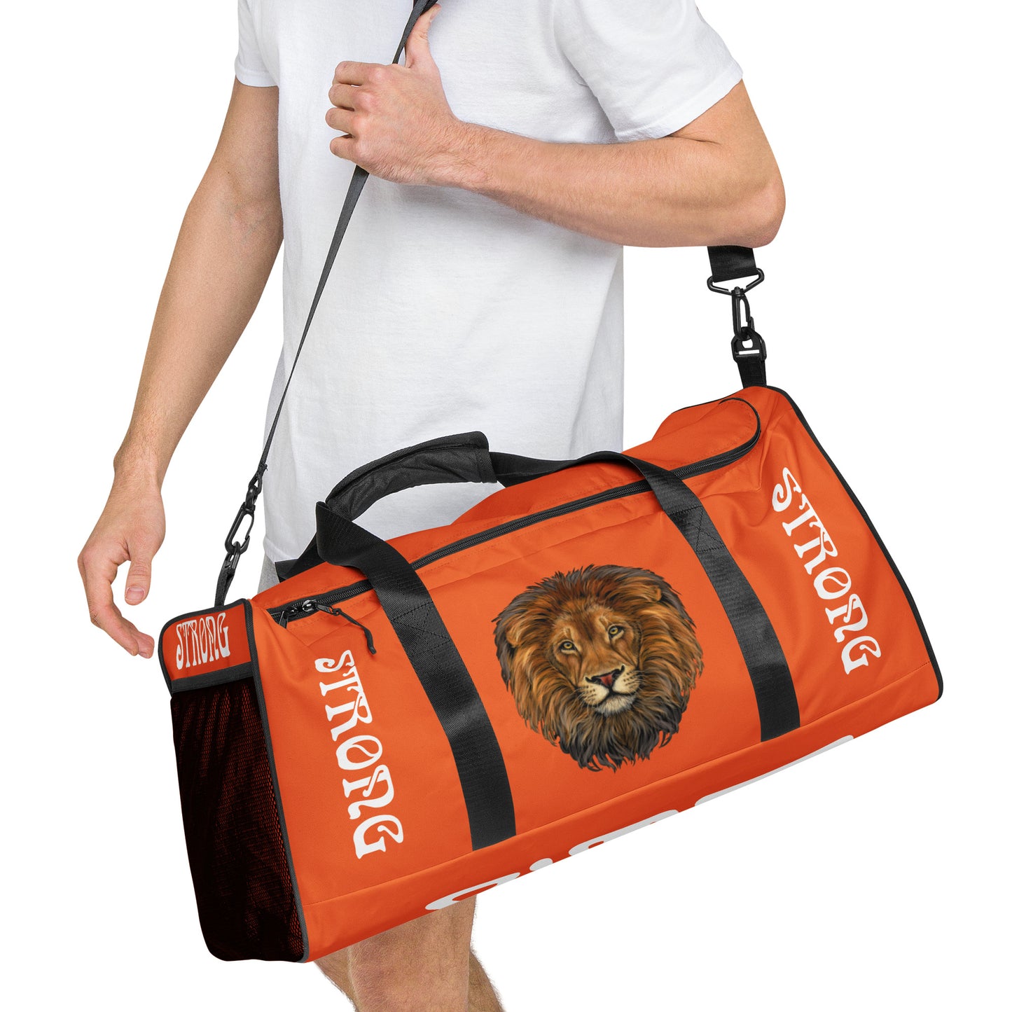 “STRONG”Orange Duffle Bag W/White Font