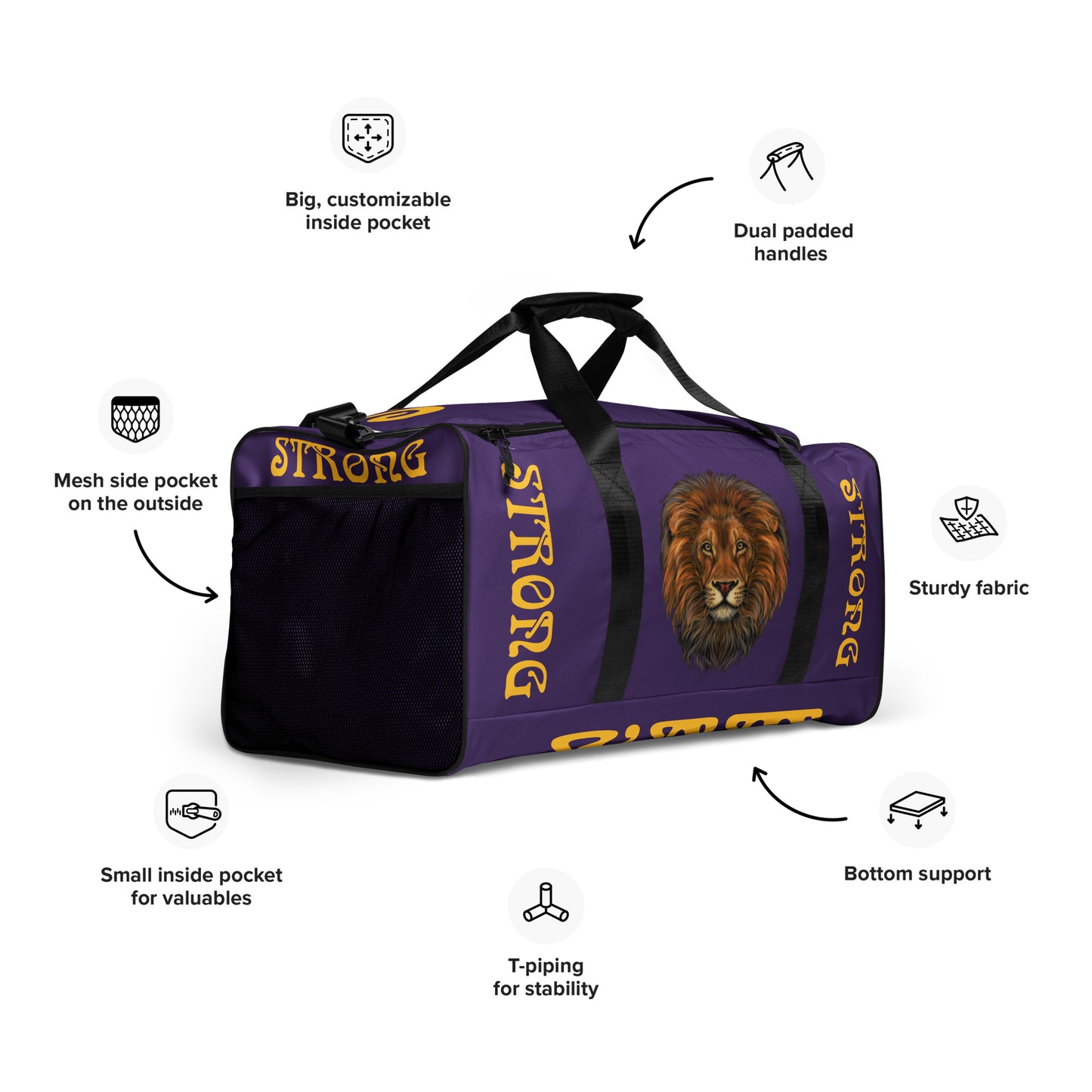 “STRONG”Purple Duffle Bag W/Yellow Font