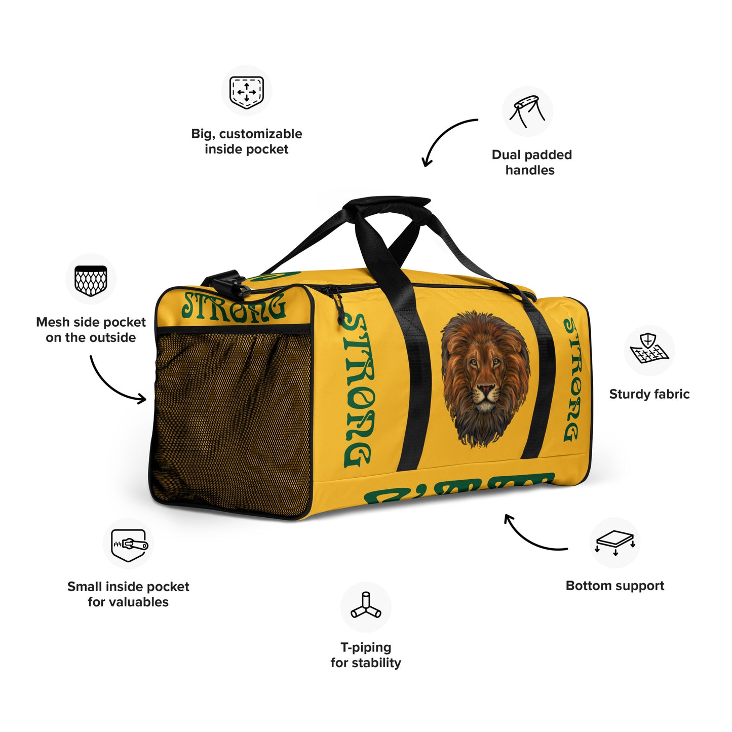 “STRONG”Yellow Duffle Bag W/Green Font