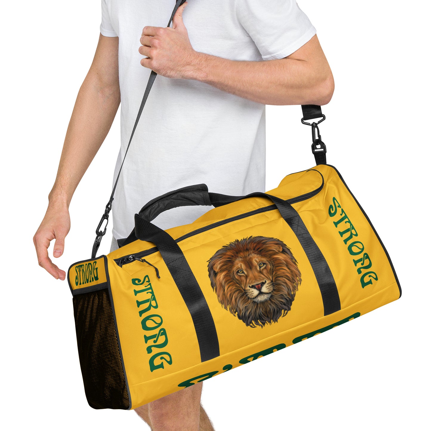 “STRONG”Yellow Duffle Bag W/Green Font